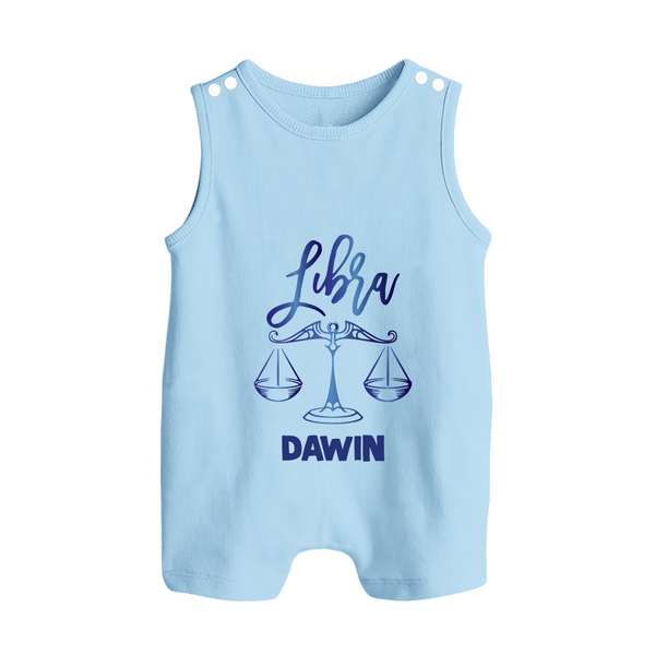 Libra Zodiac Balance Symbol Printed Button Romper - BABY BLUE - New Born (Chest 18")