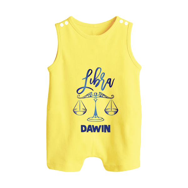 Libra Zodiac Balance Symbol Printed Button Romper - PASTEL YELLOW - New Born (Chest 18")