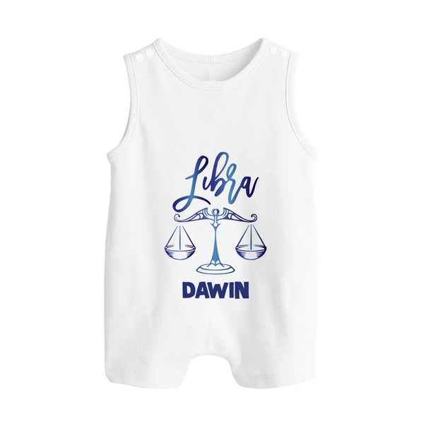 Libra Zodiac Balance Symbol Printed Button Romper - WHITE - New Born (Chest 18")