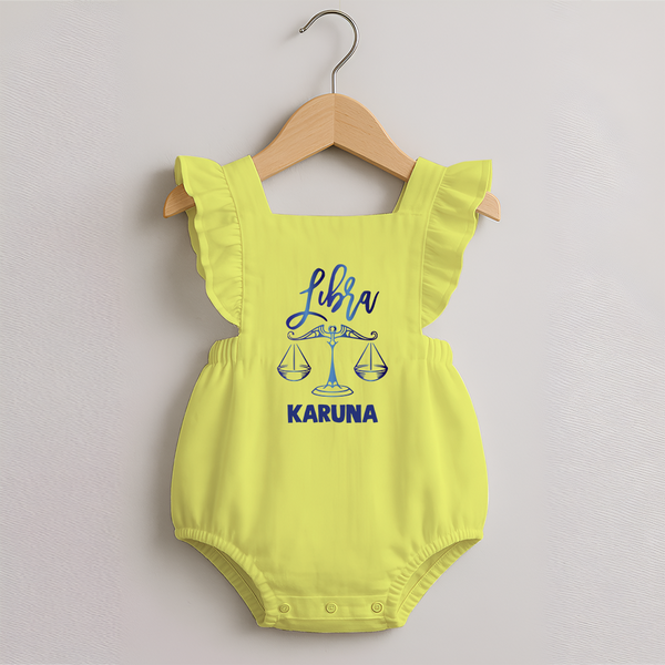 Libra Zodiac Balance Symbol Printed Romper Frock - PASTEL YELLOW - 0 - 3 Months Old (Chest 19")