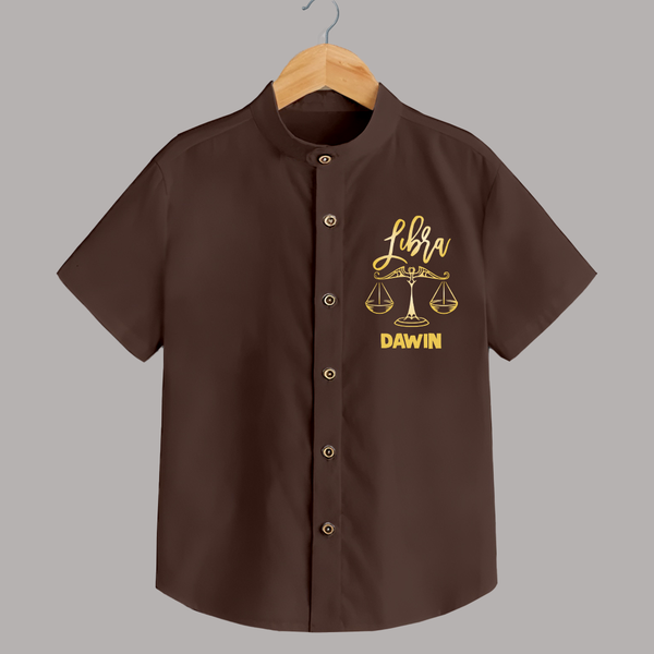 Libra Zodiac Balance Symbol Printed shirt - CHOCOLATE BROWN - 0 - 6 Months Old (Chest 23")