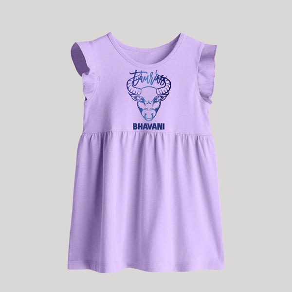 Taurus Bull Zodiac Symbol Printed Baby Frock - LILAC - 0 - 3 Months Old (Chest 17")