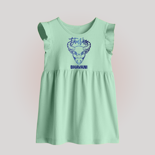 Taurus Bull Zodiac Symbol Printed Baby Frock - MINT GREEN - 0 - 3 Months Old (Chest 17")