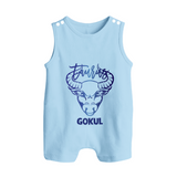 Taurus Bull Zodiac Symbol Printed Button Romper - BABY BLUE - New Born (Chest 18")