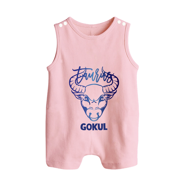 Taurus Bull Zodiac Symbol Printed Button Romper - BABY PINK - New Born (Chest 18")