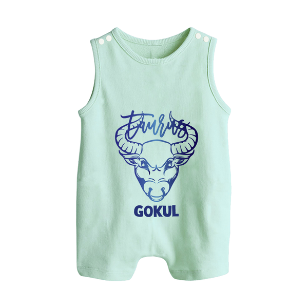 Taurus Bull Zodiac Symbol Printed Button Romper - MINT GREEN - New Born (Chest 18")