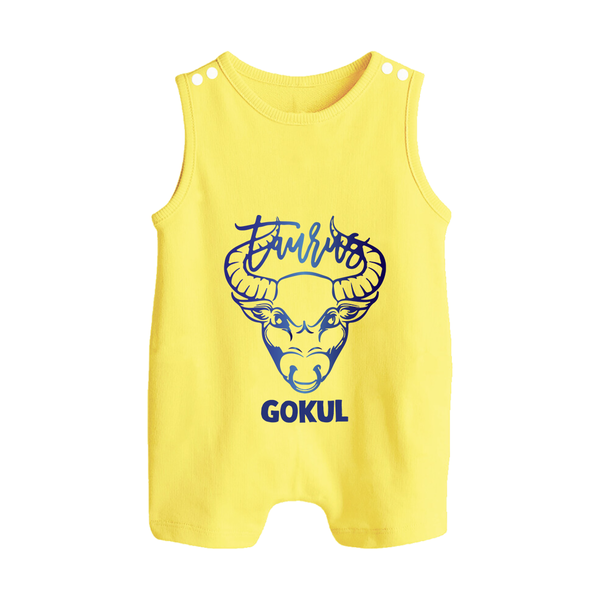 Taurus Bull Zodiac Symbol Printed Button Romper - PASTEL YELLOW - New Born (Chest 18")