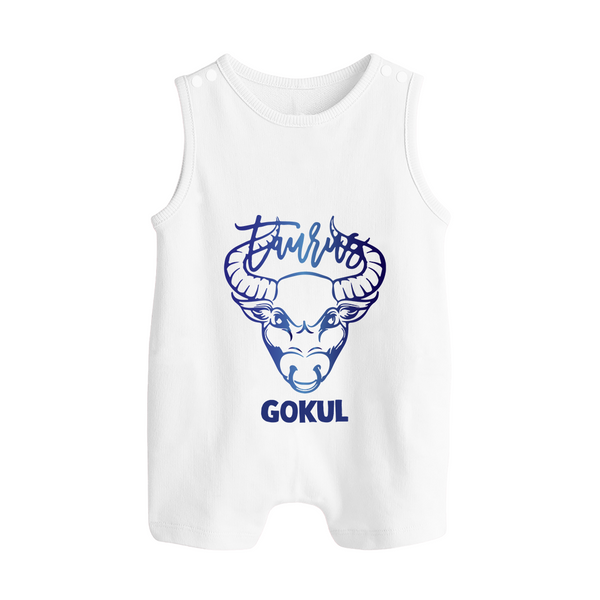 Taurus Bull Zodiac Symbol Printed Button Romper - WHITE - New Born (Chest 18")