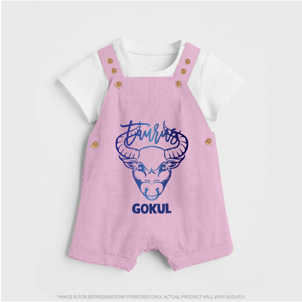 Taurus Bull Zodiac Symbol Printed Dungaree - BABY PINK - 0 - 5 Months Old (Chest 18")