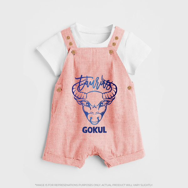 Taurus Bull Zodiac Symbol Printed Dungaree - PEACH - 0 - 5 Months Old (Chest 18")