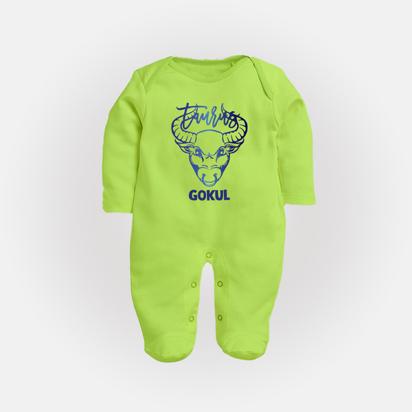 Taurus Bull Zodiac Symbol PrintedFullbody Suit - LIME GREEN - New Born (Chest 7.5")