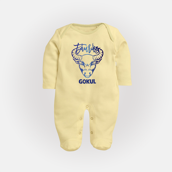 Taurus Bull Zodiac Symbol PrintedFullbody Suit - PASTEL YELLOW - New Born (Chest 7.5")
