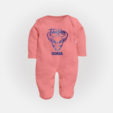 Taurus Bull Zodiac Symbol PrintedFullbody Suit - PEACH - New Born (Chest 7.5")