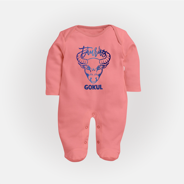 Taurus Bull Zodiac Symbol PrintedFullbody Suit - PEACH - New Born (Chest 7.5")