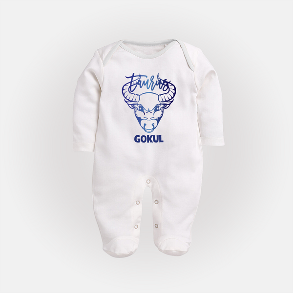 Taurus Bull Zodiac Symbol PrintedFullbody Suit - WHITE - New Born (Chest 7.5")