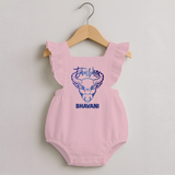 Taurus Bull Zodiac Symbol Printed Romper Frock - BABY PINK - 0 - 3 Months Old (Chest 19")