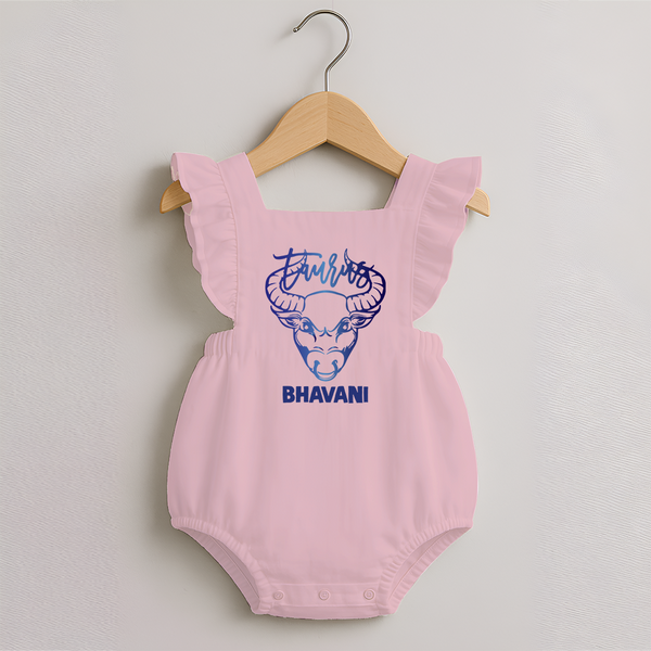 Taurus Bull Zodiac Symbol Printed Romper Frock - BABY PINK - 0 - 3 Months Old (Chest 19")
