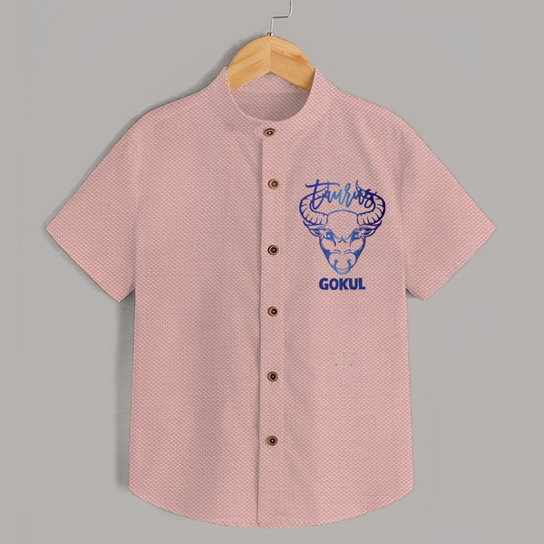 Taurus Bull Zodiac Symbol Printed shirt - PEACH - 0 - 6 Months Old (Chest 23")