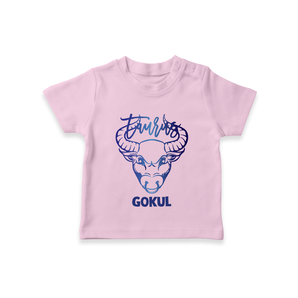 Taurus Bull Zodiac Symbol Printed T shirt  - BABY PINK - 0-5 Months Old (Chest 17")