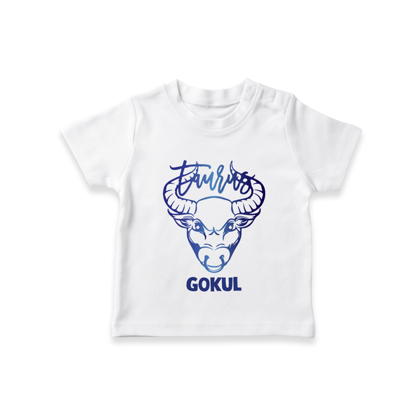 Taurus Bull Zodiac Symbol Printed T shirt  - WHITE - 0-5 Months Old (Chest 17")