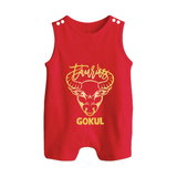 Taurus Bull Zodiac Symbol Printed Button Romper - RED - New Born (Chest 18")