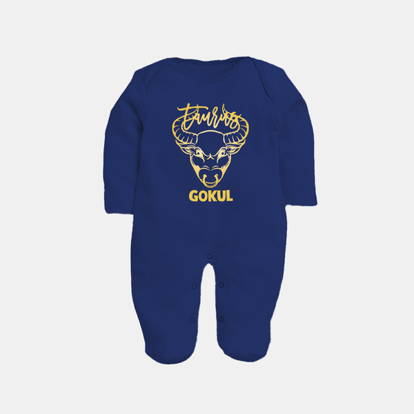 Taurus Bull Zodiac Symbol PrintedFullbody Suit - NAVY BLUE - New Born (Chest 7.5")