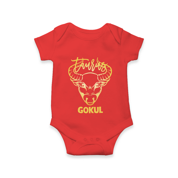 Taurus Bull Zodiac Symbol Printed Romper - RED - New Born (Chest 14")