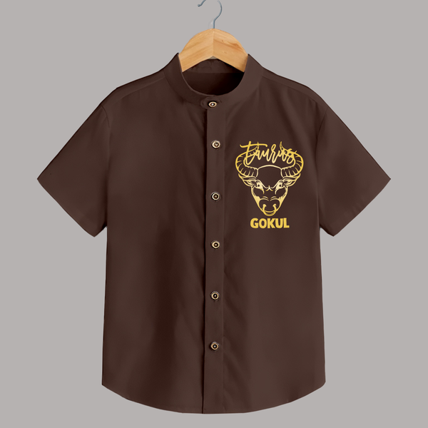 Taurus Bull Zodiac Symbol Printed shirt - CHOCOLATE BROWN - 0 - 6 Months Old (Chest 23")