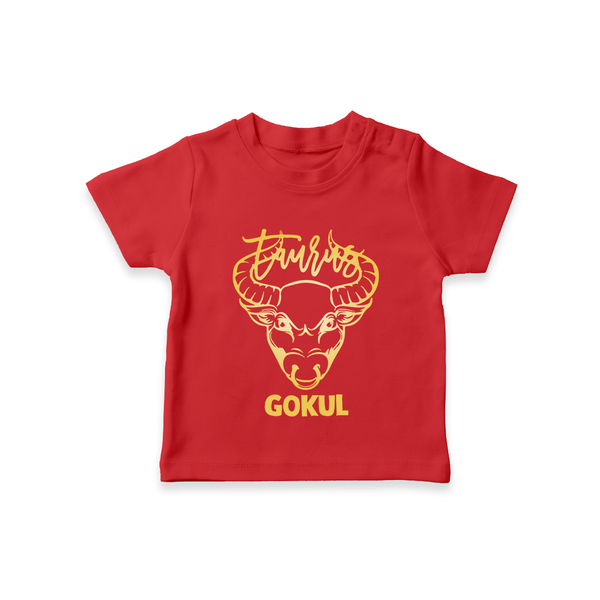 Taurus Bull Zodiac Symbol Printed T shirt  - RED - 0-5 Months Old (Chest 17")