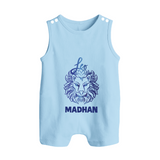 Leo Lion Zodiac Symbol Printed Button Romper - BABY BLUE - New Born (Chest 18")