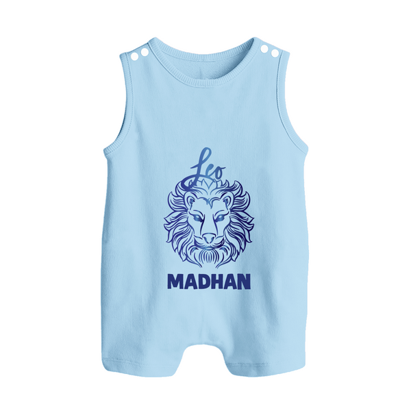 Leo Lion Zodiac Symbol Printed Button Romper - BABY BLUE - New Born (Chest 18")