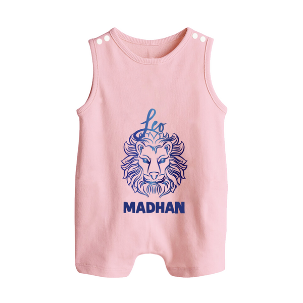 Leo Lion Zodiac Symbol Printed Button Romper - BABY PINK - New Born (Chest 18")