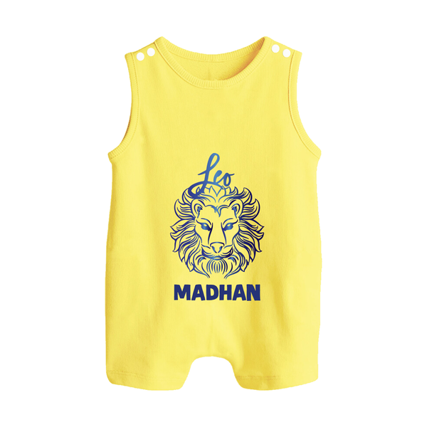Leo Lion Zodiac Symbol Printed Button Romper - PASTEL YELLOW - New Born (Chest 18")