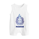 Leo Lion Zodiac Symbol Printed Button Romper - WHITE - New Born (Chest 18")