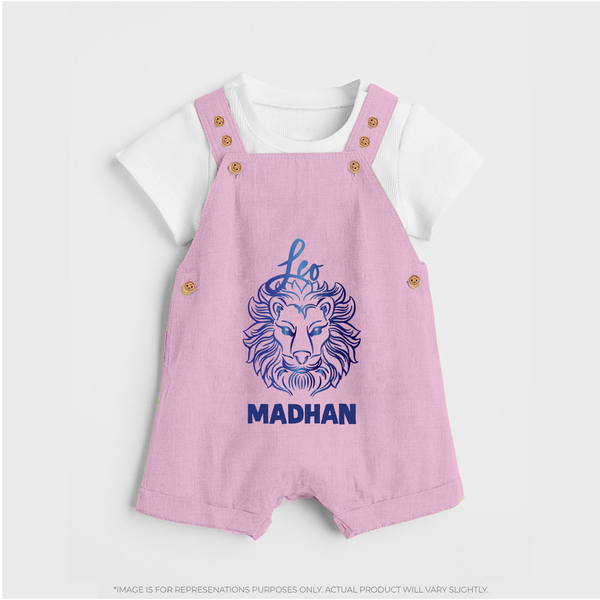 Leo Lion Zodiac Symbol Printed Dungaree - BABY PINK - 0 - 5 Months Old (Chest 18")
