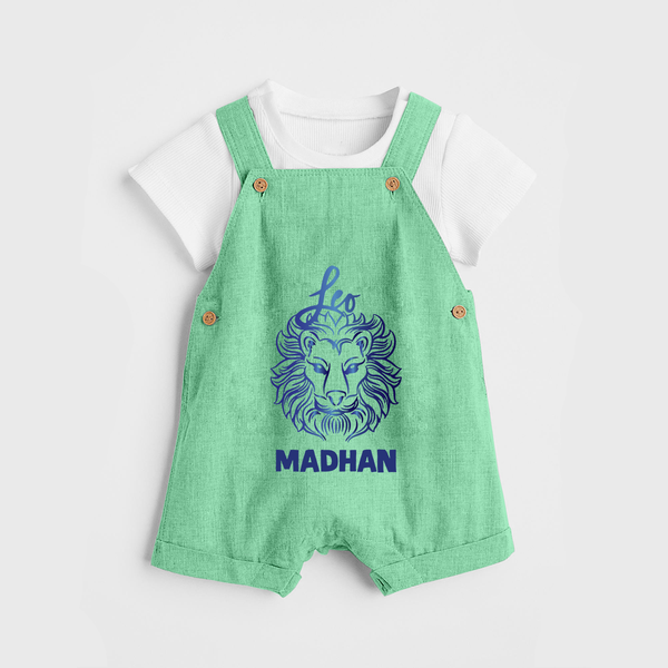 Leo Lion Zodiac Symbol Printed Dungaree - GREEN - 0 - 5 Months Old (Chest 18")