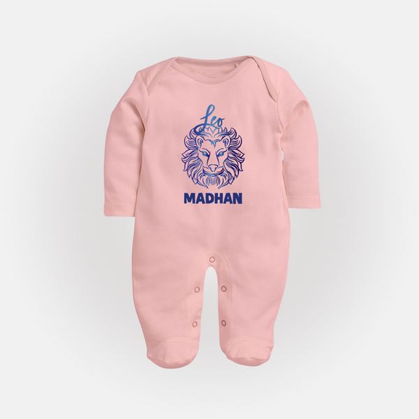 Leo Lion Zodiac Symbol PrintedFullbody Suit - BABY PINK - New Born (Chest 7.5")