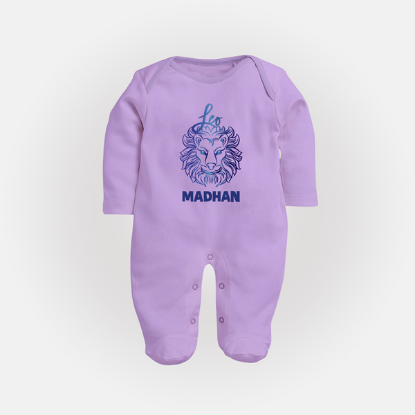 Leo Lion Zodiac Symbol PrintedFullbody Suit - LILAC - New Born (Chest 7.5")