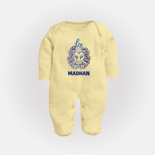 Leo Lion Zodiac Symbol PrintedFullbody Suit - PASTEL YELLOW - New Born (Chest 7.5")