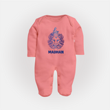 Leo Lion Zodiac Symbol PrintedFullbody Suit - PEACH - New Born (Chest 7.5")