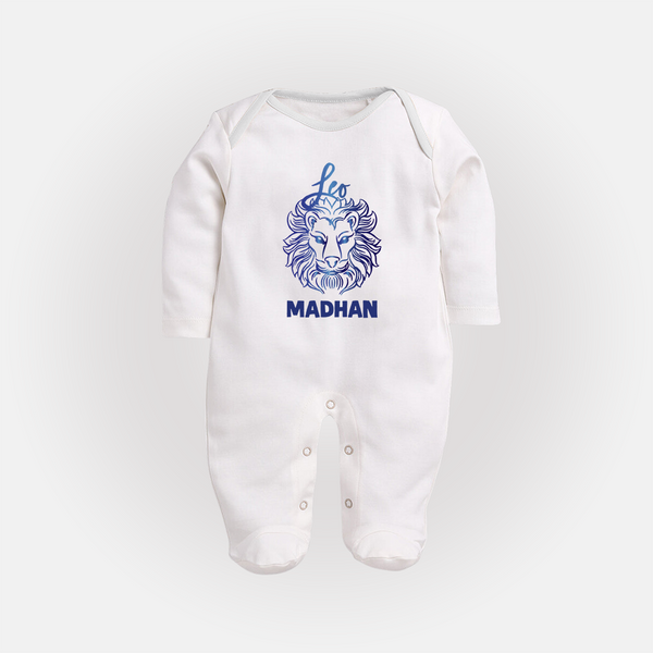 Leo Lion Zodiac Symbol PrintedFullbody Suit - WHITE - New Born (Chest 7.5")