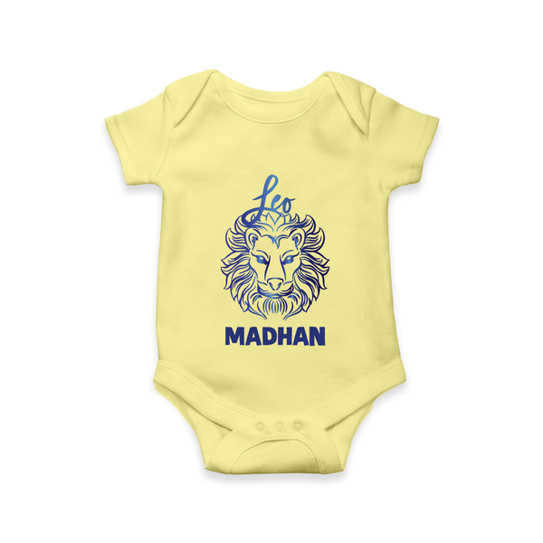 Leo Lion Zodiac Symbol Printed Romper - PASTEL YELLOW - New Born (Chest 14")