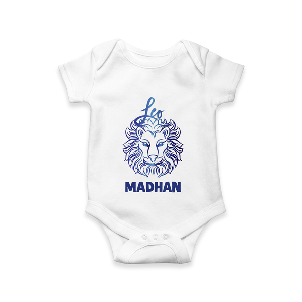 Leo Lion Zodiac Symbol Printed Romper - WHITE - New Born (Chest 14")