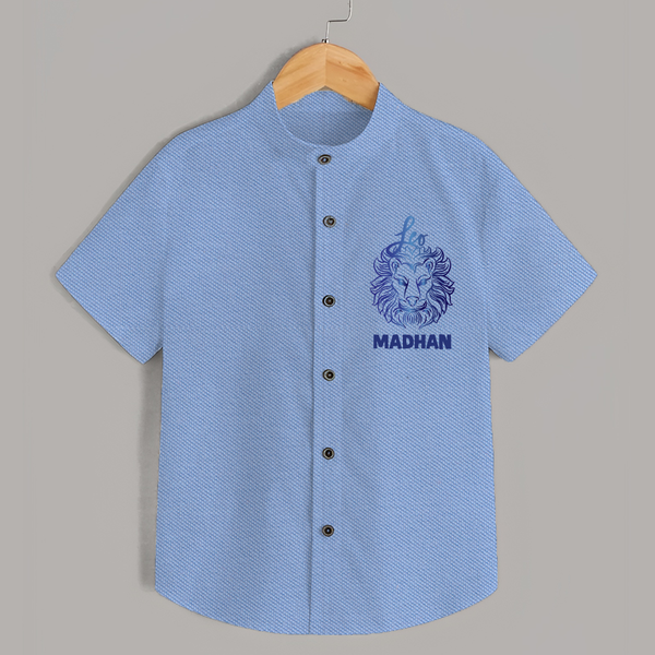 Leo Lion Zodiac Symbol Printed shirt - SKY BLUE - 0 - 6 Months Old (Chest 23")