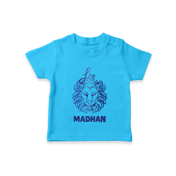 Leo Lion Zodiac Symbol Printed T shirt  - SKY BLUE - 0-5 Months Old (Chest 17")
