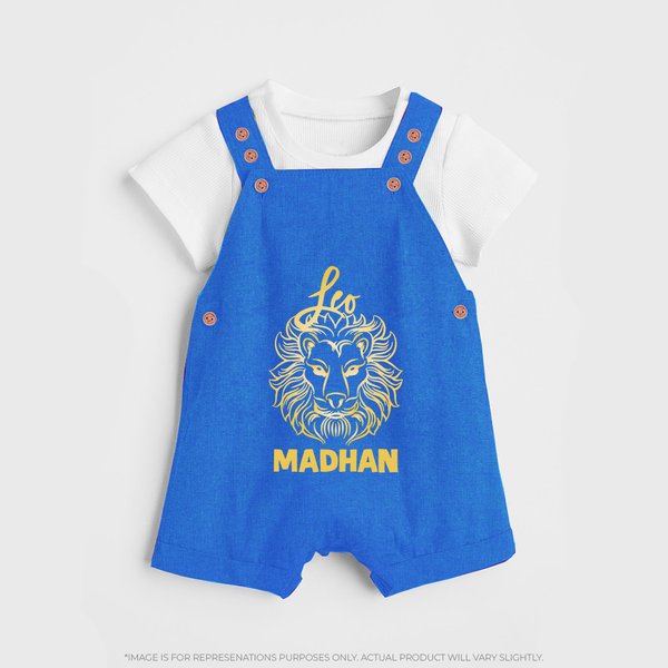 Leo Lion Zodiac Symbol Printed Dungaree - COBALT BLUE - 0 - 5 Months Old (Chest 18")