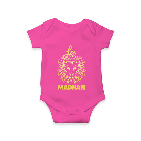 Leo Lion Zodiac Symbol Printed Romper - HOT PINK - New Born (Chest 14")