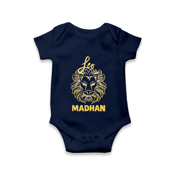 Leo Lion Zodiac Symbol Printed Romper - NAVY BLUE - New Born (Chest 14")