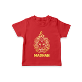 Leo Lion Zodiac Symbol Printed T shirt  - RED - 0-5 Months Old (Chest 17")
