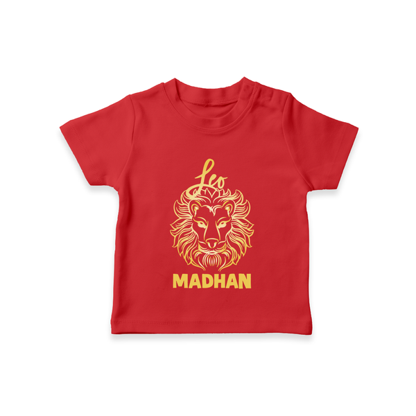 Leo Lion Zodiac Symbol Printed T shirt  - RED - 0-5 Months Old (Chest 17")
